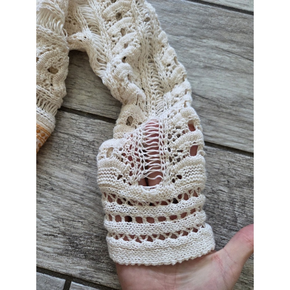 Free People Fringed Crochet Knit Sweater Top XS Cream Boho Festival Layering - Picture 12 of 14